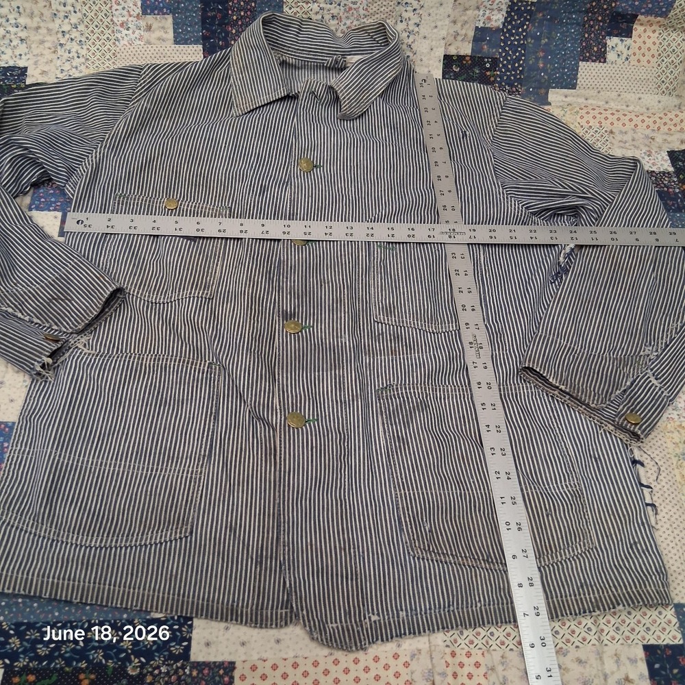 Vintage 1970s Oshkosh B Gosh Hickory Stripe Chore Coat Size 44 Large Railroad - Picture 11 of 14